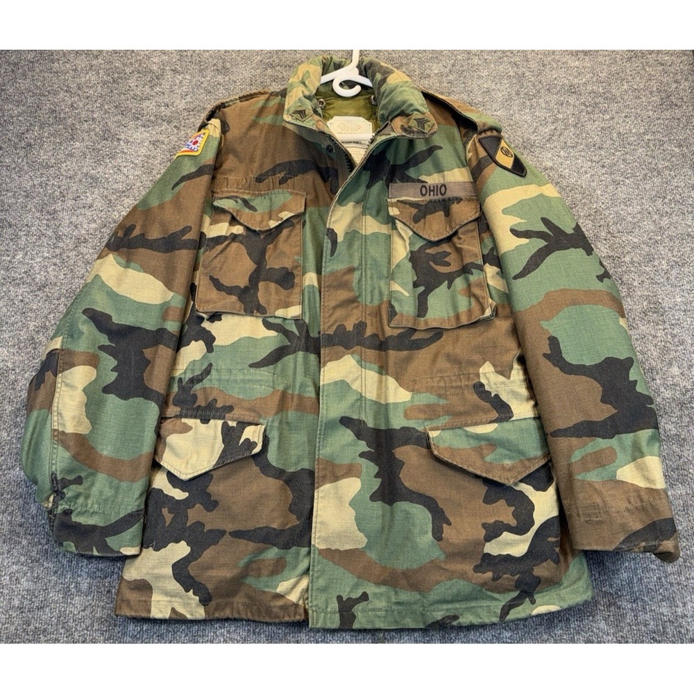 Vintage US Army M65 Woodland Camo Field Jacket Ohio Guard Men's M Long Cold